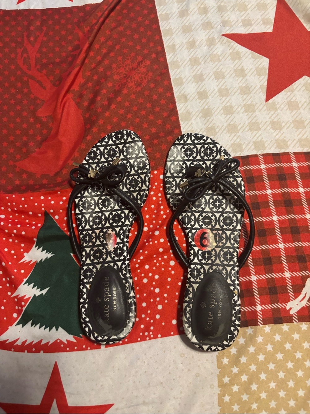kate spade Black & White Geometric Bow Flip Sandals